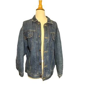 Vintage Mens Mixed Blues denim jean jacket button up long sleeve size M Lined